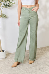 RISEN High-Waisted Wide-Leg Raw Hem Jeans - Trendy and Versatile Denim
